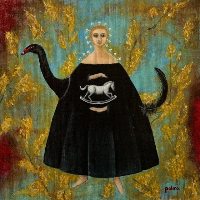 Guardiana de la memoria — OIL ON PAPER 13X13″ IN THE FRAME