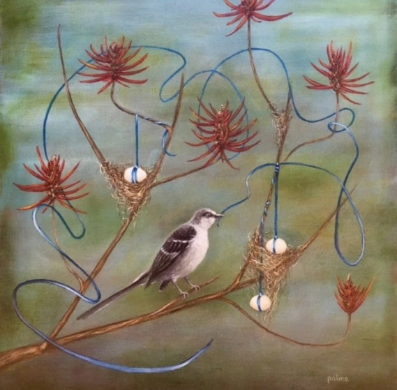 Listón azul — ÓLEO SOBRE LIENZO 40 X 40 CMS
