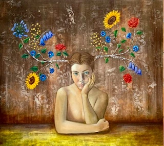Carola y el abedul — OIL ON CANVAS 96 X 86 CMS