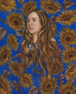 Lluvia de girasoles — OIL ON CANVAS 25X21″ IN THE FRAME