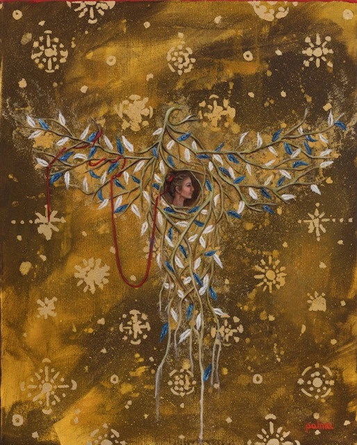 Bitacora de vuelo — OIL AND GOLD LEAF ON CANVAS 25X21″ IN THE FRAME