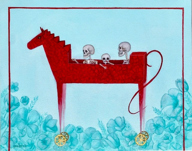El paseo — ÓLEO Y HOJA DE ORO SOBRE LIENZO 50 X 60 CMS